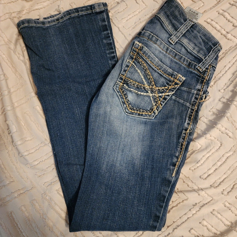Ariat Women's High Rise Jeans - Blue with Tan Stitching